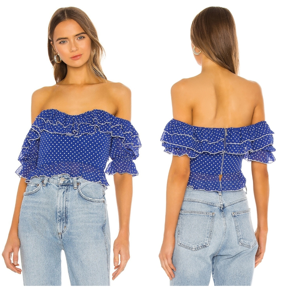 Lovers and Friends Reid Top Navy Polka Dot XS